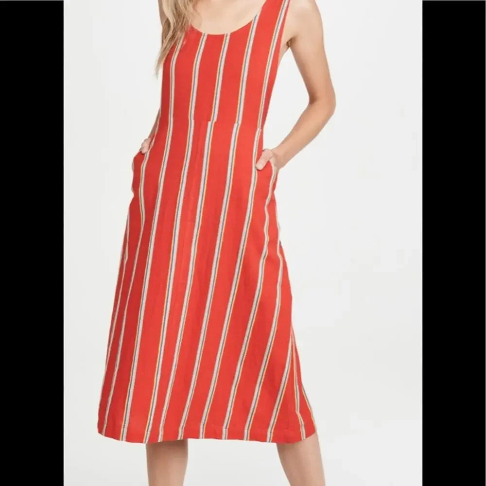 ace&jig Spencer Striped Green and Gray Midi Dress Size Extra Small